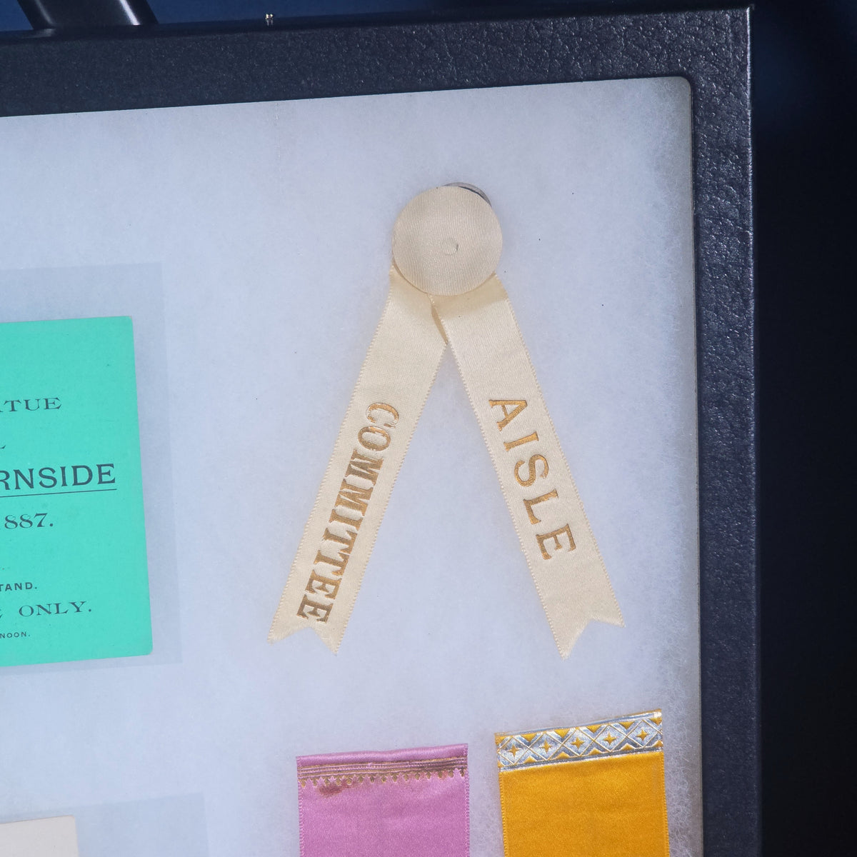 Antique G.A.R. Ribbons and Ephemera from the 1887 Dedication of the Equestrian Statue of Major General Ambrose E. Burnside, Providence, Rhode Island, In Riker Case