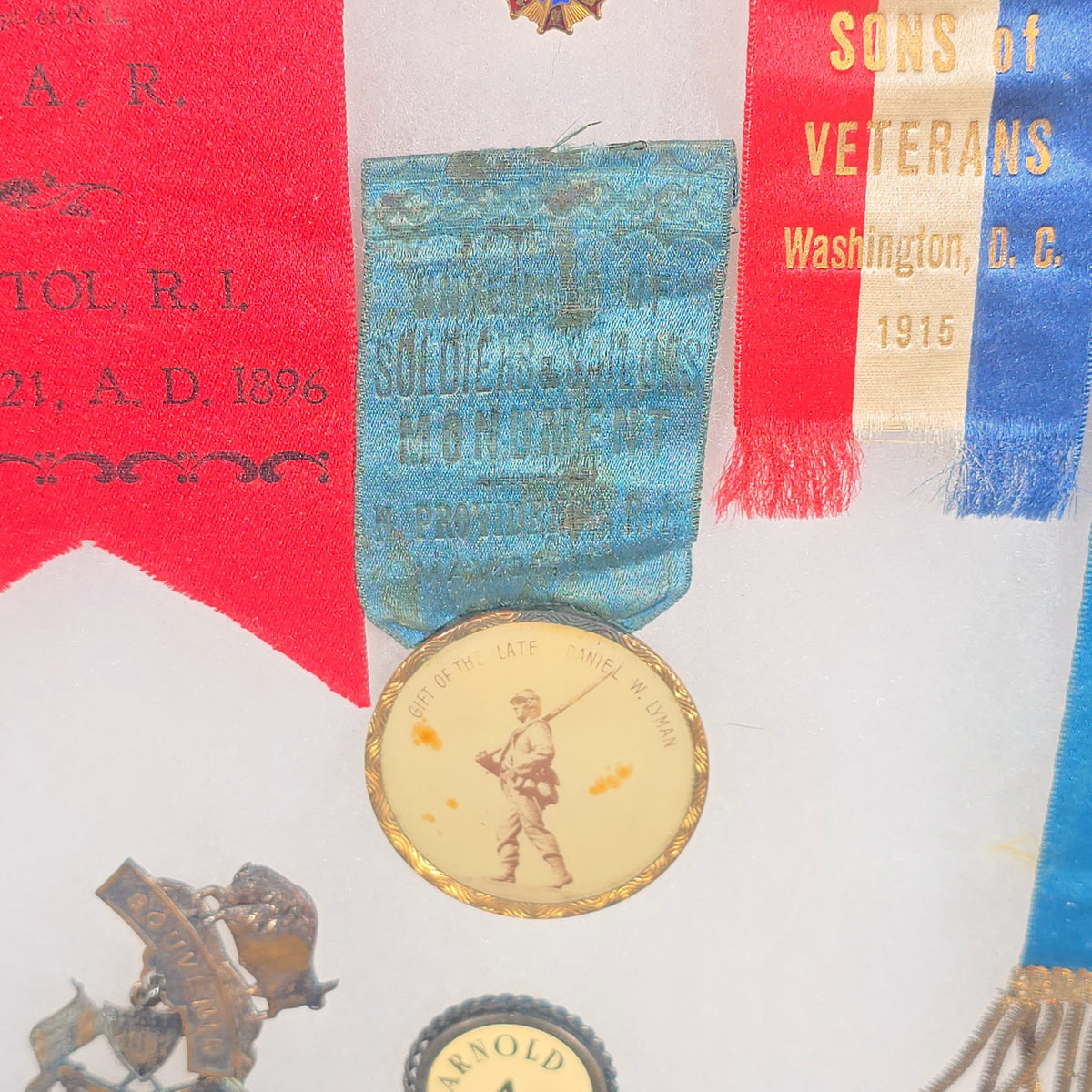 Antique and Vintage Rhode Island G.A.R. and Sons of Union Veterans Ribbons, Medals, and Pins in Riker Case