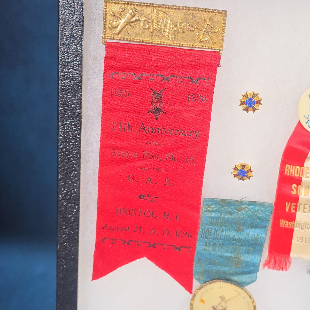 Antique and Vintage Rhode Island G.A.R. and Sons of Union Veterans Ribbons, Medals, and Pins in Riker Case