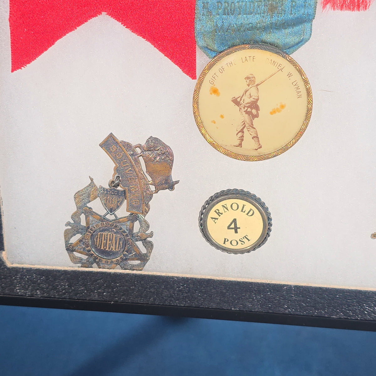 Antique and Vintage Rhode Island G.A.R. and Sons of Union Veterans Ribbons, Medals, and Pins in Riker Case