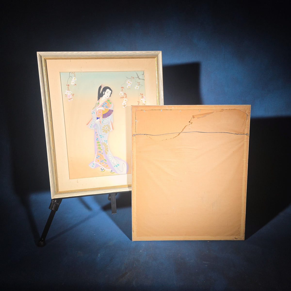 Pair of Vintage Japanese Paintings on Silk, Bijin Figures with Cherry Blossoms, Signed
