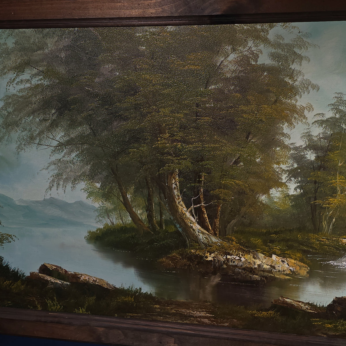 Vintage Oil Painting on Canvas, River Landscape with Water Mill, Signed W. Kennedy