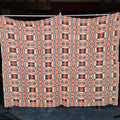 Lot 074 - Vintage Red, Navy, and Cream Woven Wool Coverlet, 71" W x 65" H