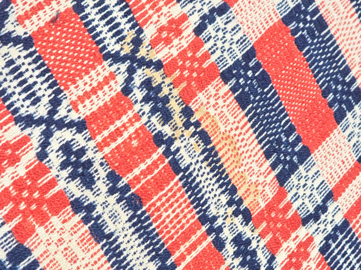Vintage Red, Navy, and Cream Woven Wool Coverlet