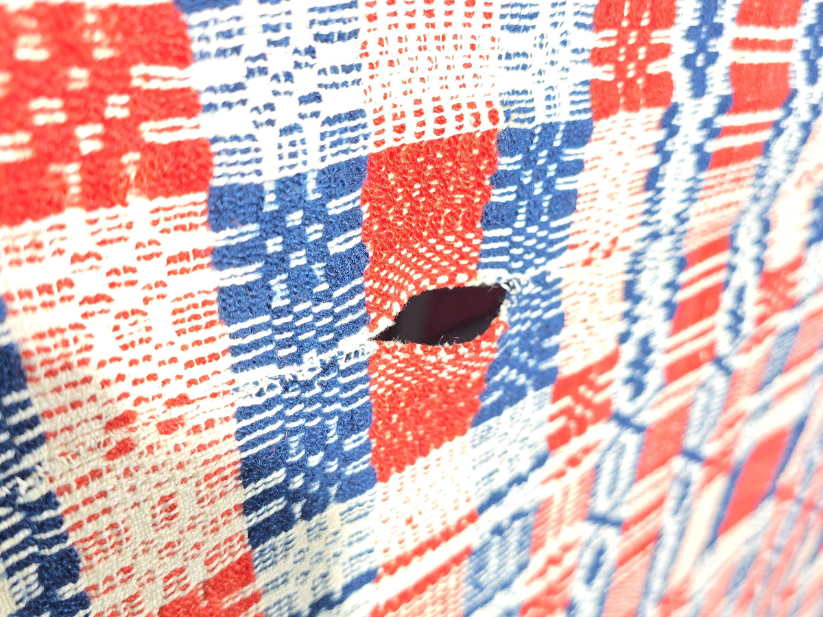 Vintage Red, Navy, and Cream Woven Wool Coverlet