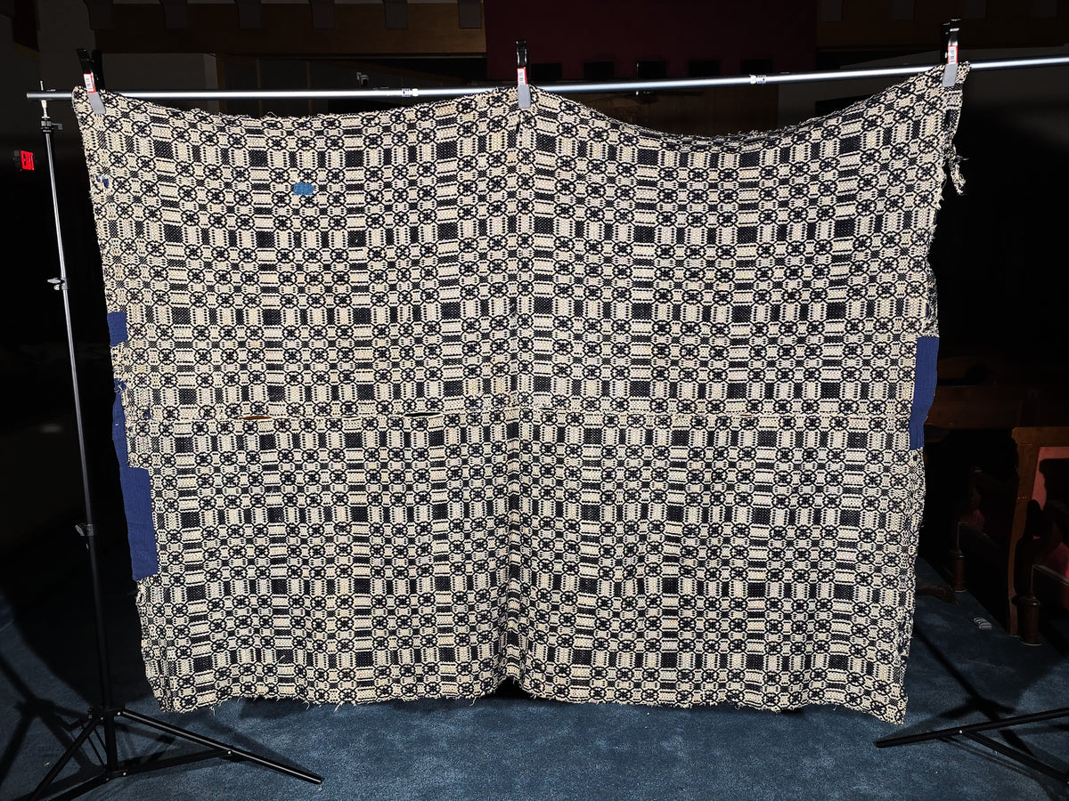 Vintage Navy and Cream Woven Coverlet