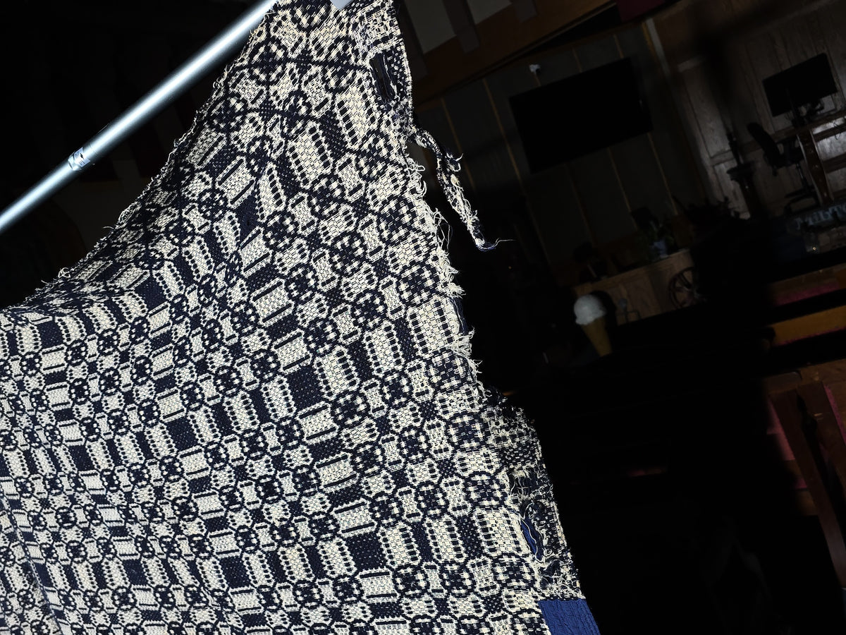 Vintage Navy and Cream Woven Coverlet