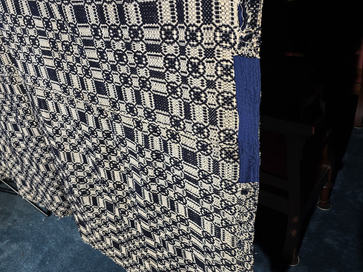 Vintage Navy and Cream Woven Coverlet