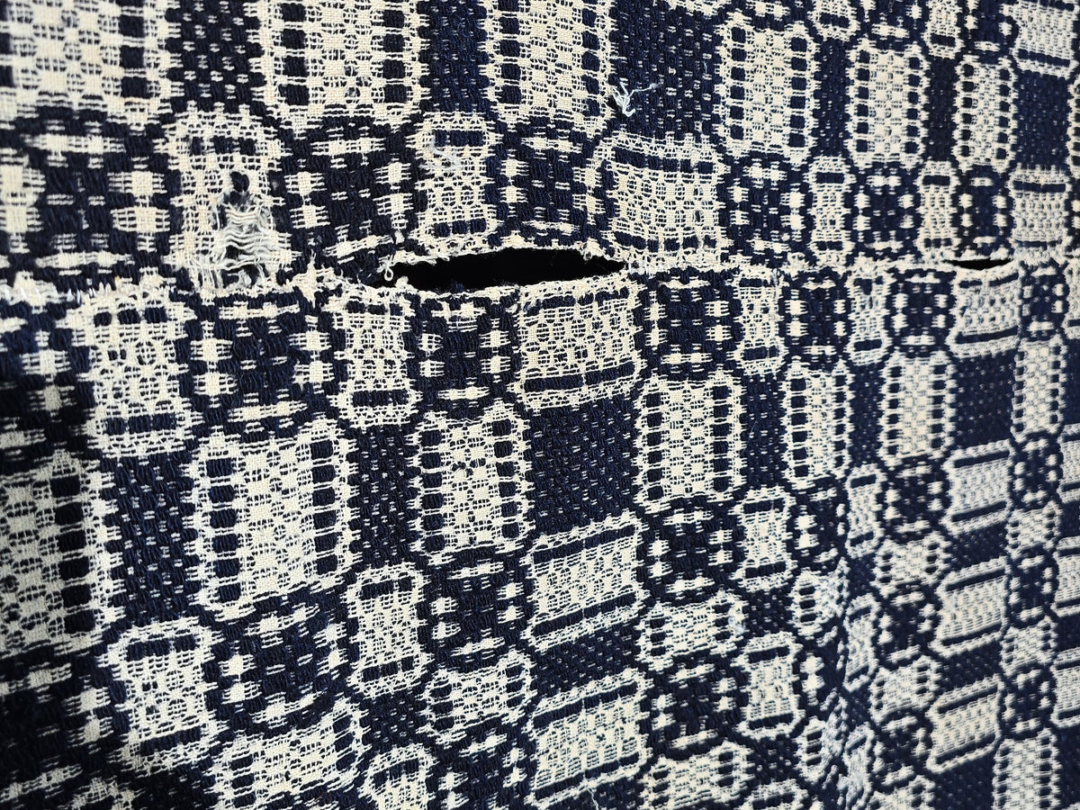 Vintage Navy and Cream Woven Coverlet