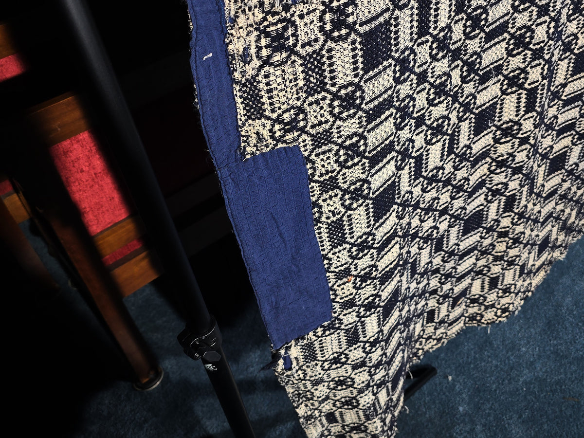 Vintage Navy and Cream Woven Coverlet