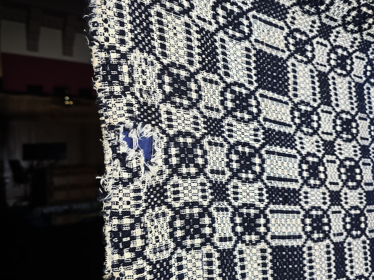 Vintage Navy and Cream Woven Coverlet