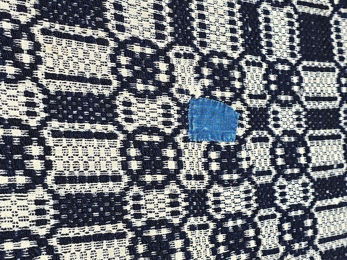 Vintage Navy and Cream Woven Coverlet