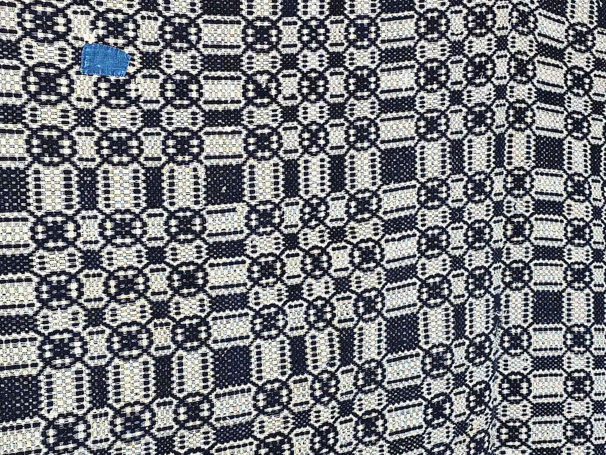 Vintage Navy and Cream Woven Coverlet