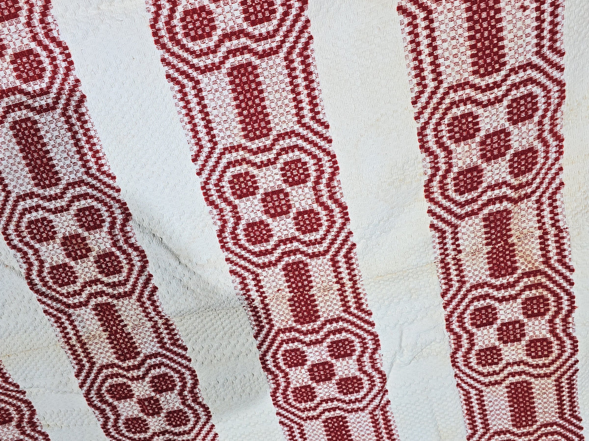 Vintage Red and White Woven Wool Coverlet