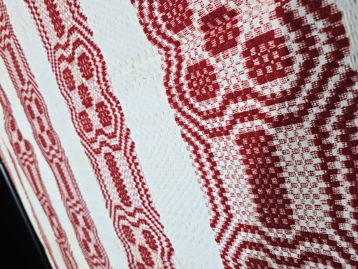 Vintage Red and White Woven Wool Coverlet