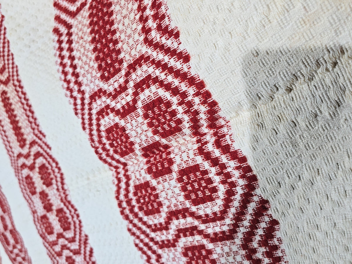 Vintage Red and White Woven Wool Coverlet