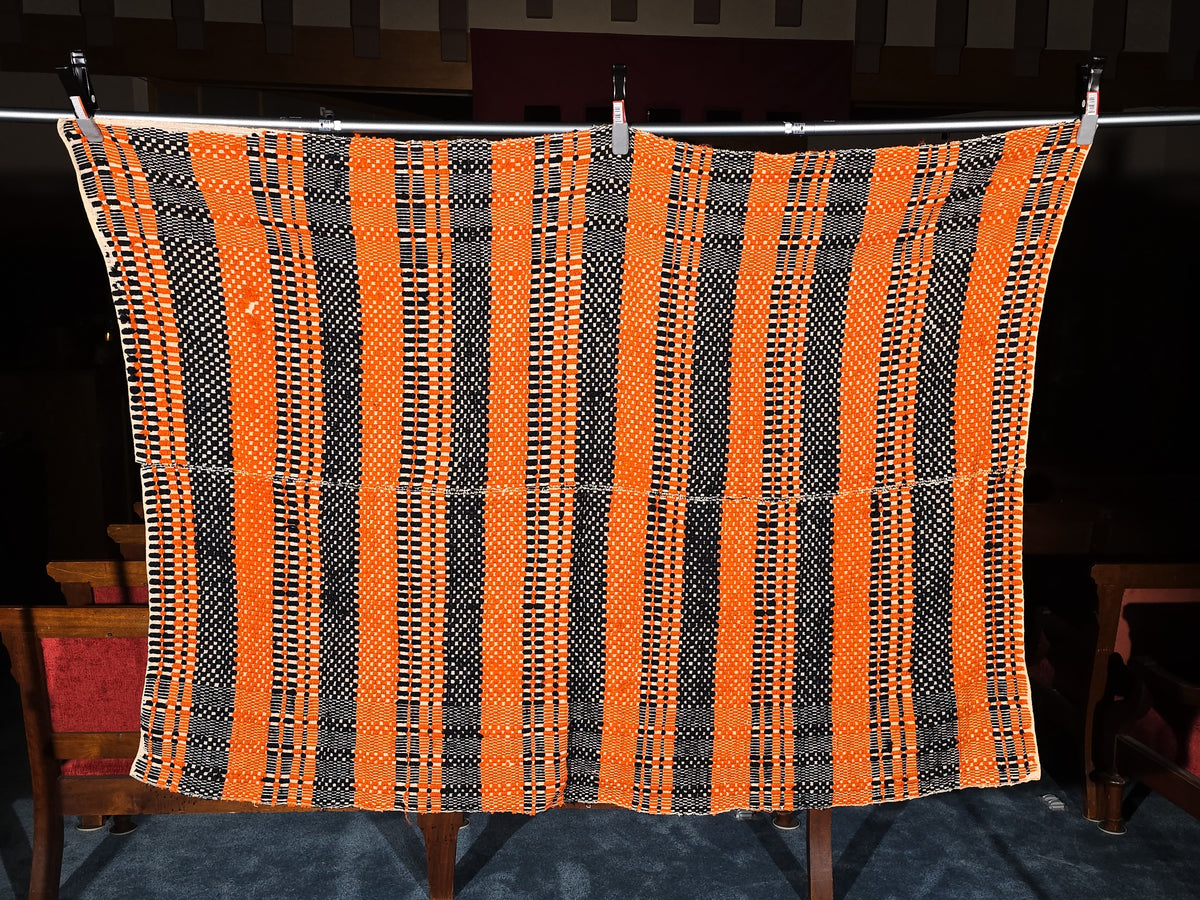 Vintage Orange and Black Woven Wool Coverlet