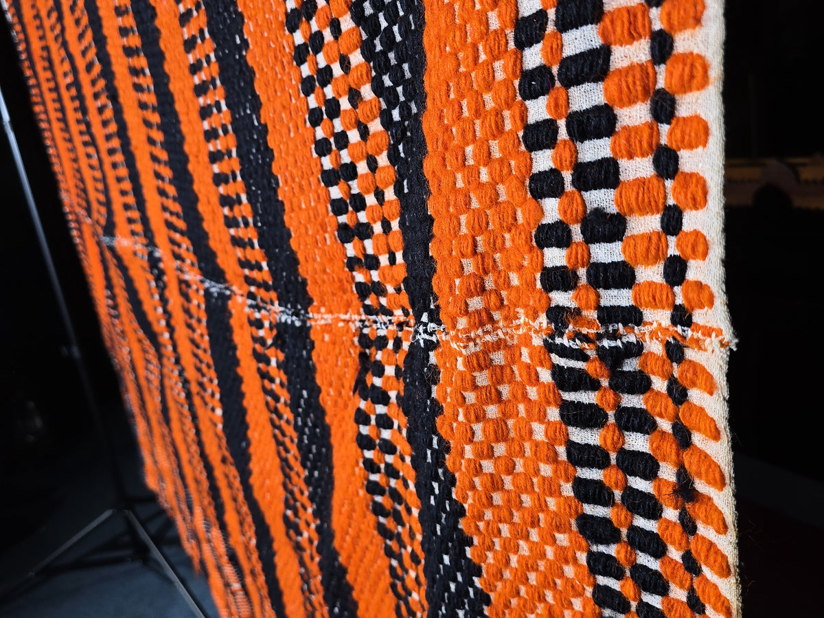 Vintage Orange and Black Woven Wool Coverlet