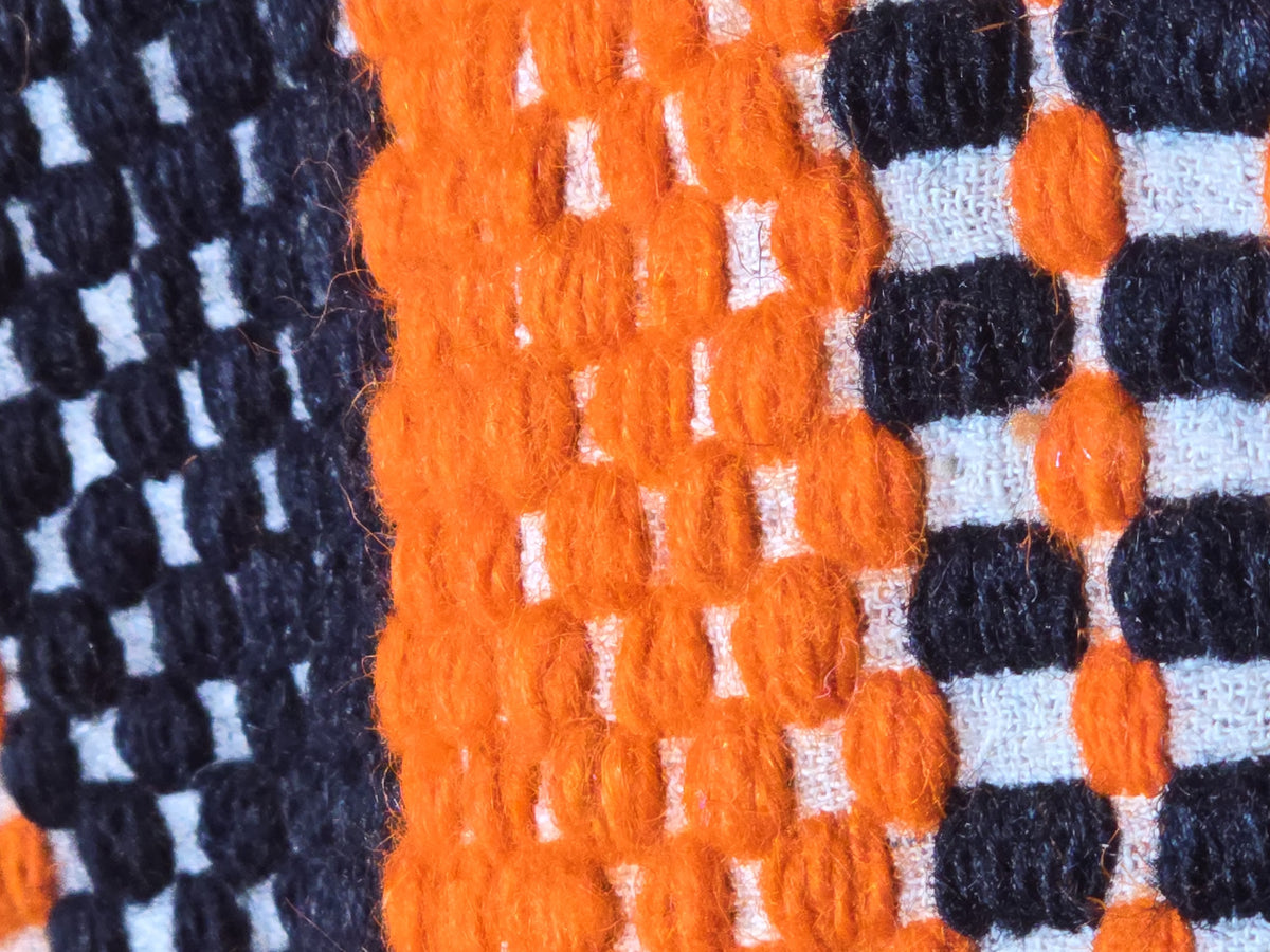 Vintage Orange and Black Woven Wool Coverlet