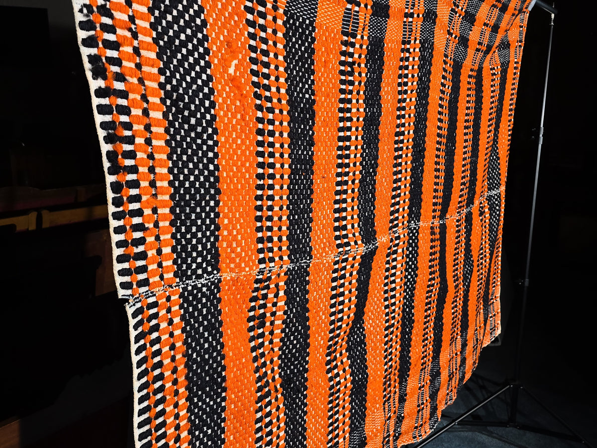 Vintage Orange and Black Woven Wool Coverlet