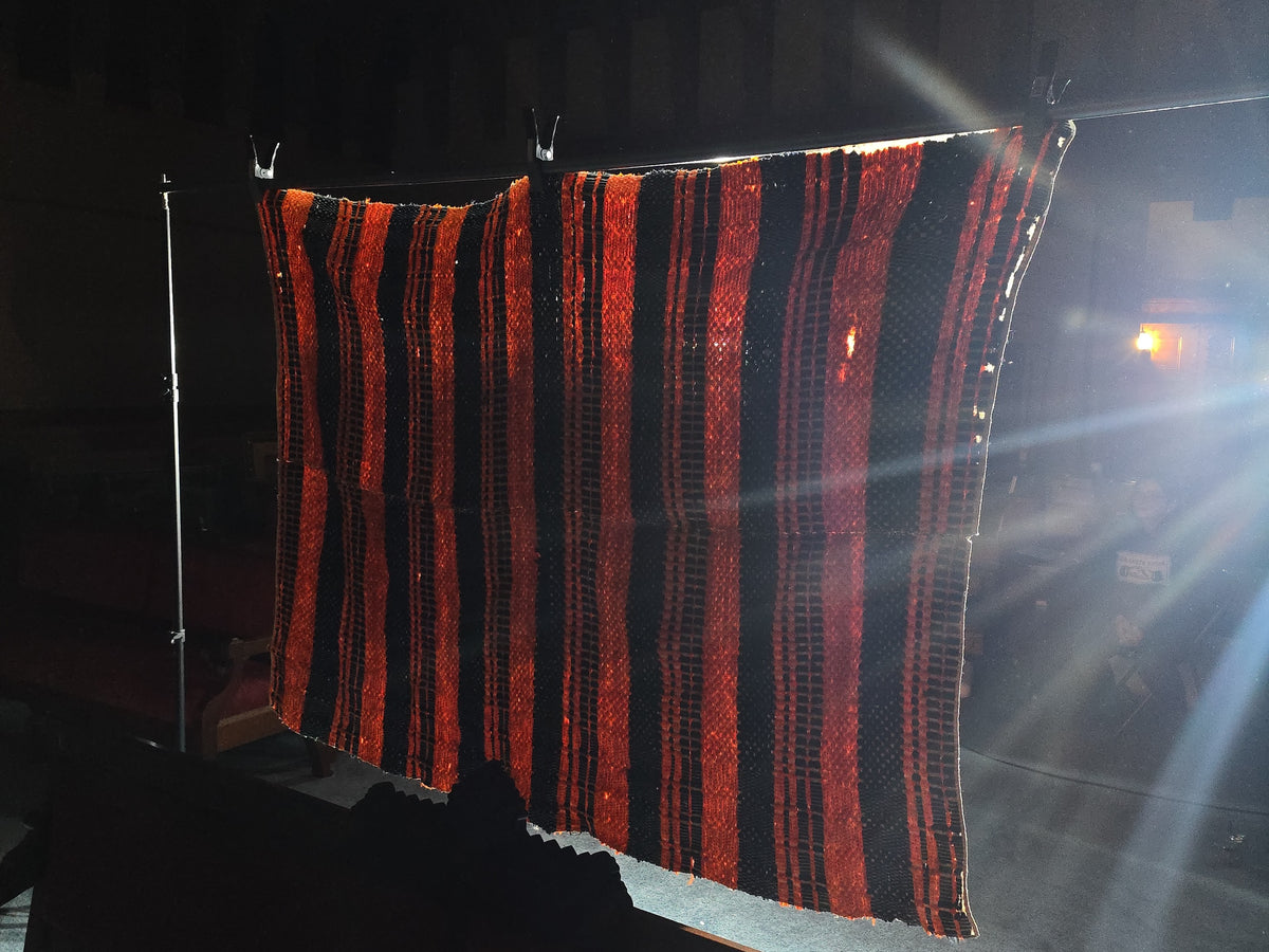 Vintage Orange and Black Woven Wool Coverlet