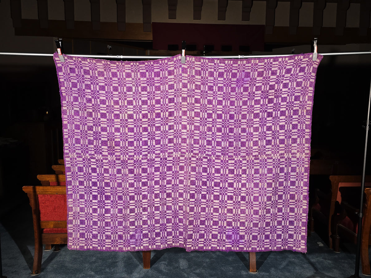 Vintage Purple and White Woven Wool Coverlet