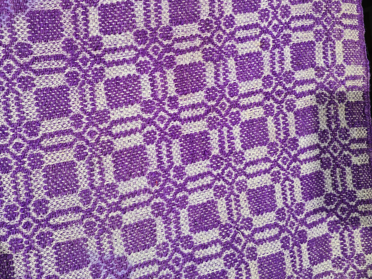 Vintage Purple and White Woven Wool Coverlet
