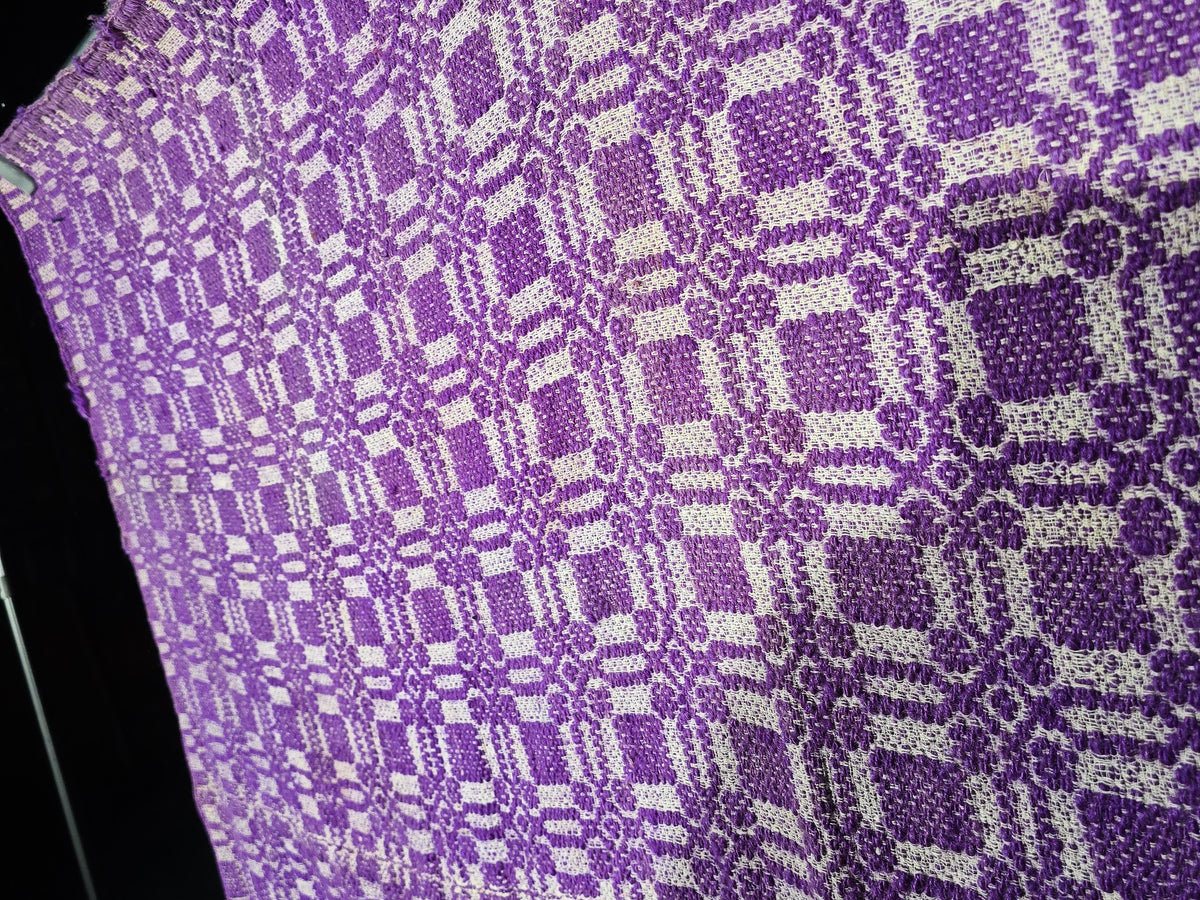 Vintage Purple and White Woven Wool Coverlet