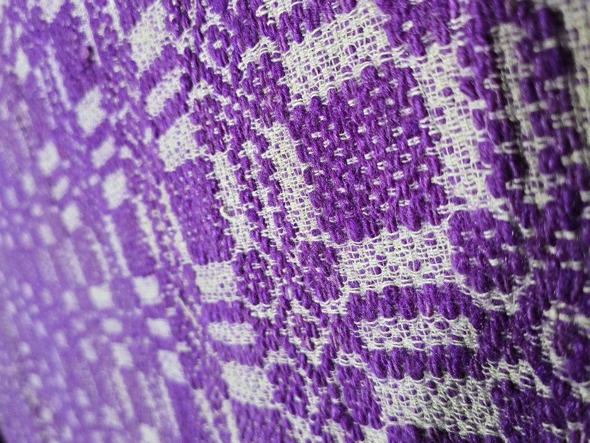 Vintage Purple and White Woven Wool Coverlet