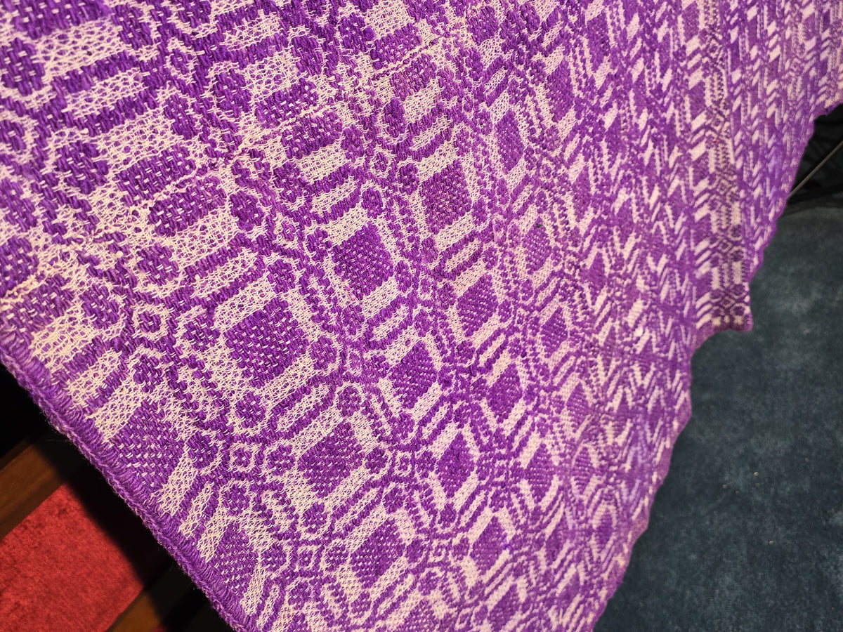 Vintage Purple and White Woven Wool Coverlet