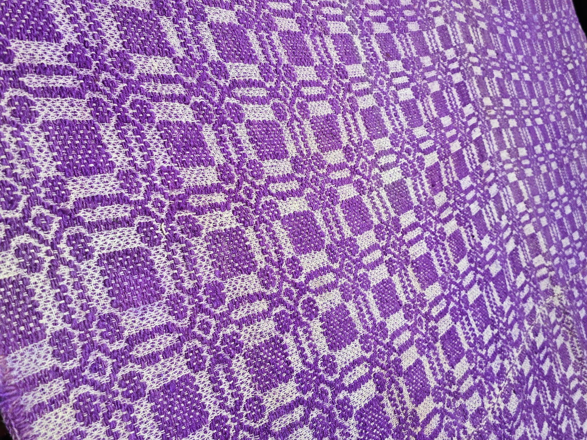 Vintage Purple and White Woven Wool Coverlet