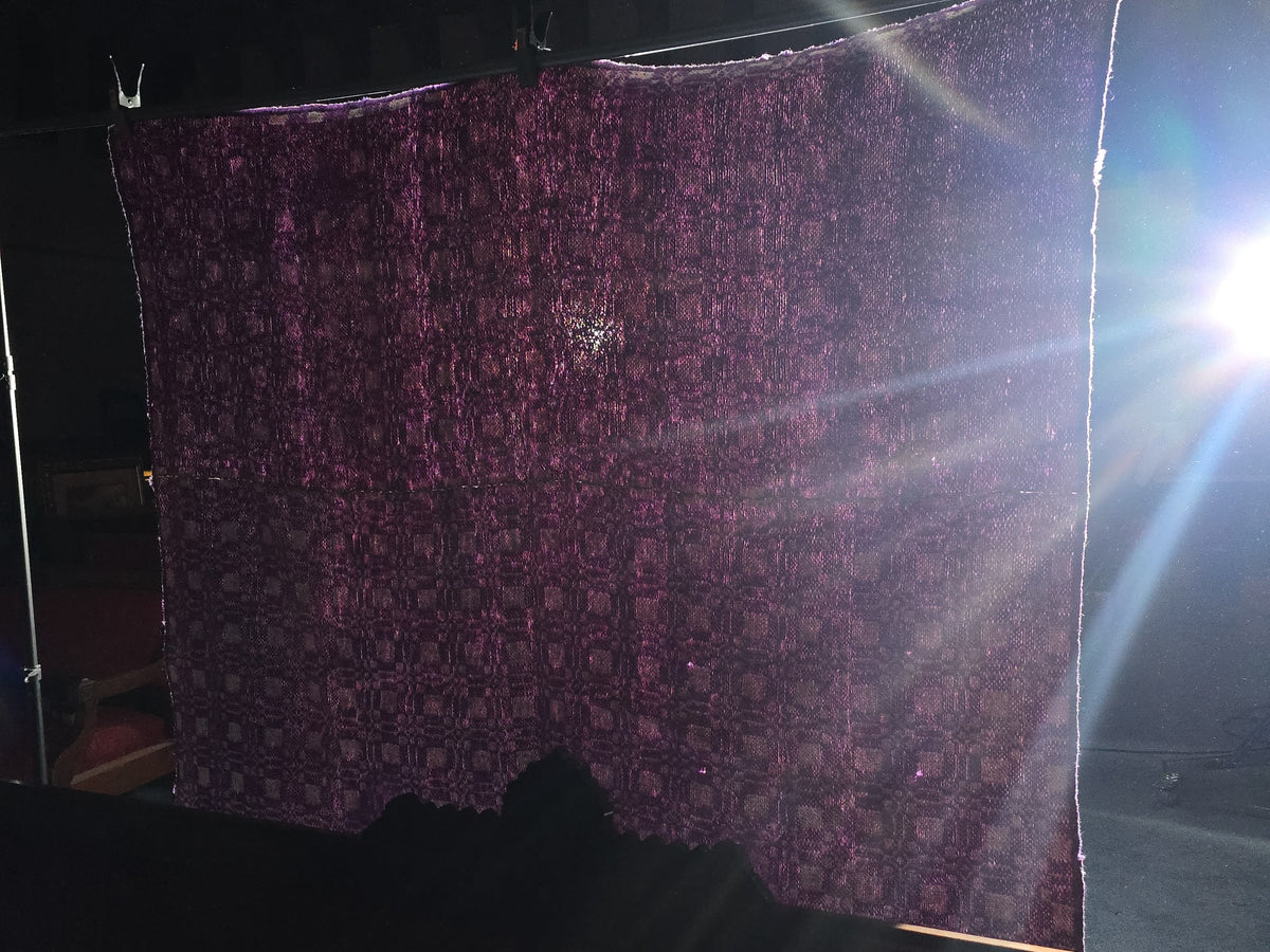 Vintage Purple and White Woven Wool Coverlet