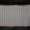 Lot 072 - Vintage Navy and Cream Woven Wool Coverlet with Fringe, 76" W x 48" H