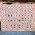 Lot 070 - Vintage Red, Blue, and Cream Woven Wool Coverlet with Fringe, 97" W x 76" H