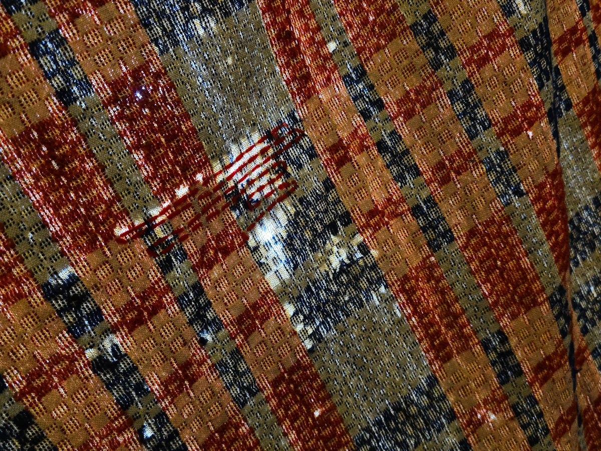 Vintage Red, Blue, and Cream Woven Wool Coverlet with Fringe