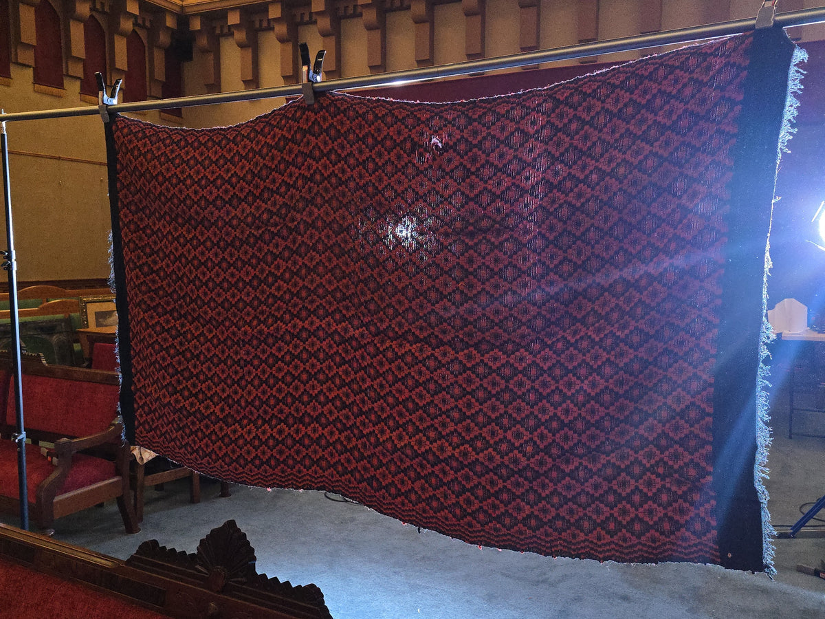 Vintage Red and Black Woven Wool Coverlet