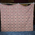 Lot 076 - Vintage Red, Navy, and Cream Woven Wool Coverlet, 87" W x 75" H