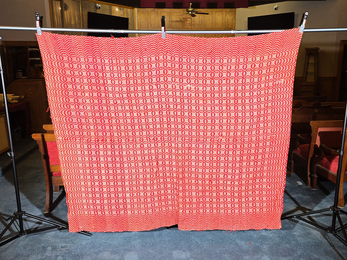Vintage Red and White Woven Wool Coverlet