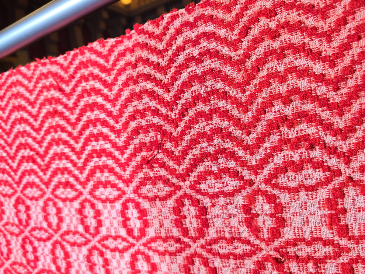 Vintage Red and White Woven Wool Coverlet