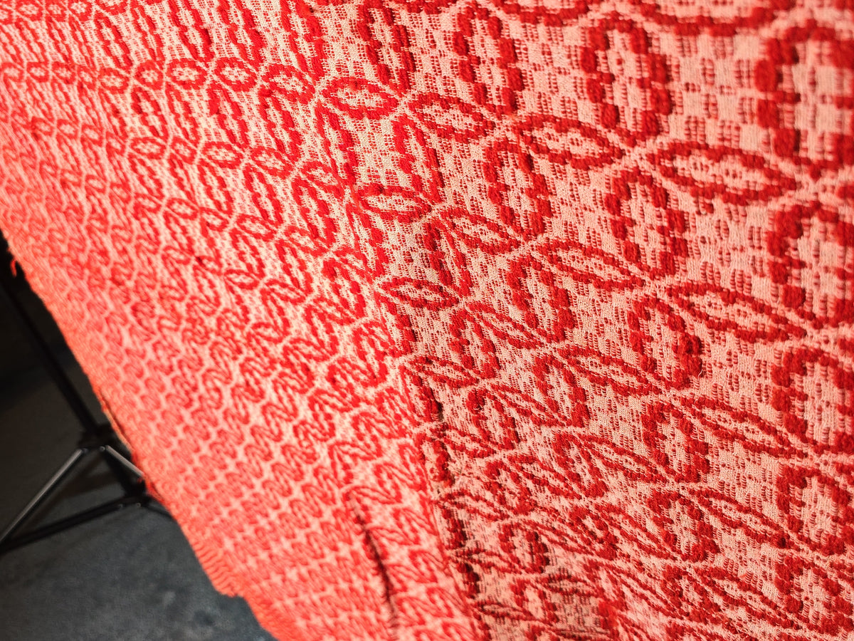 Vintage Red and White Woven Wool Coverlet