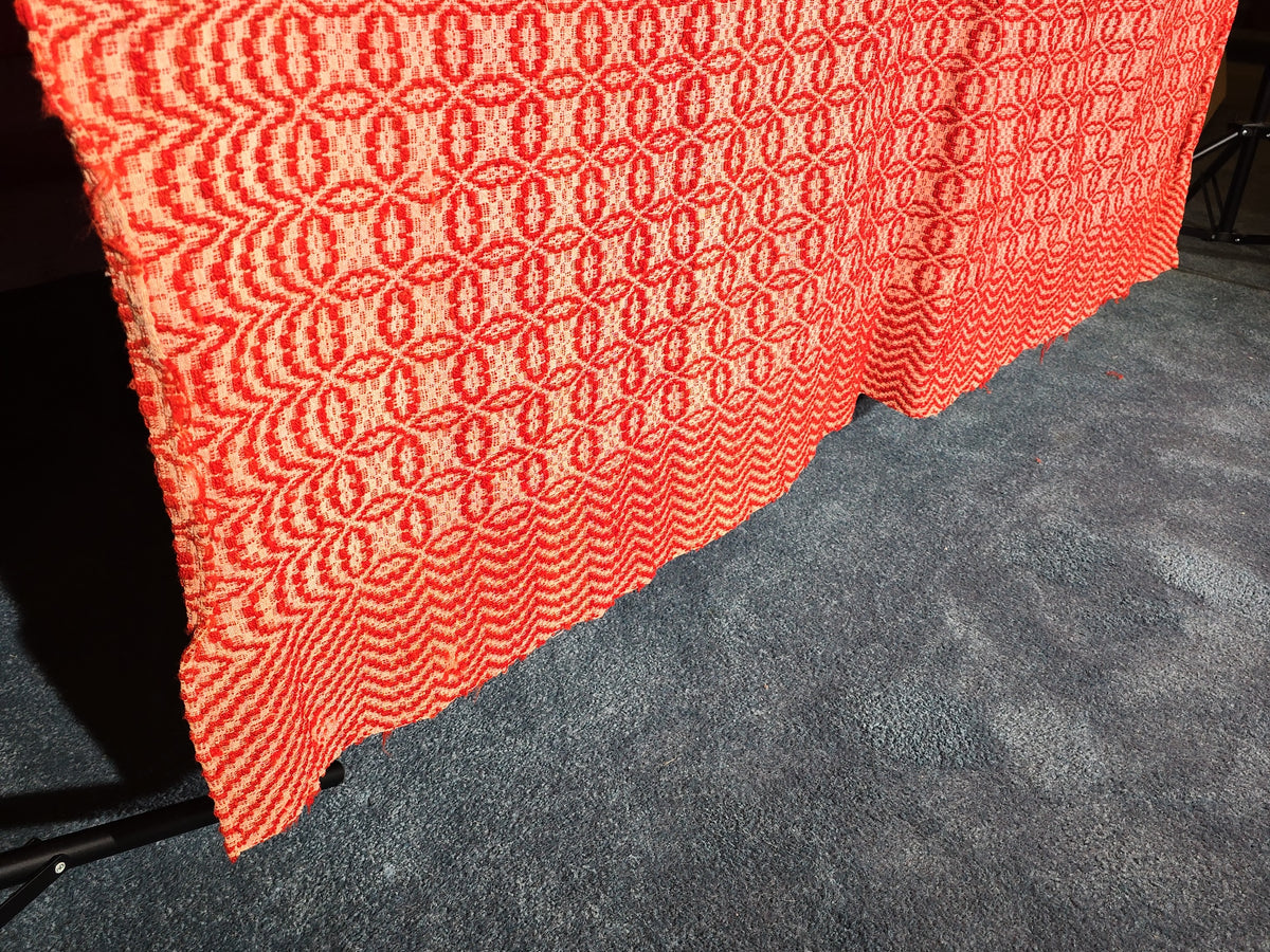 Vintage Red and White Woven Wool Coverlet