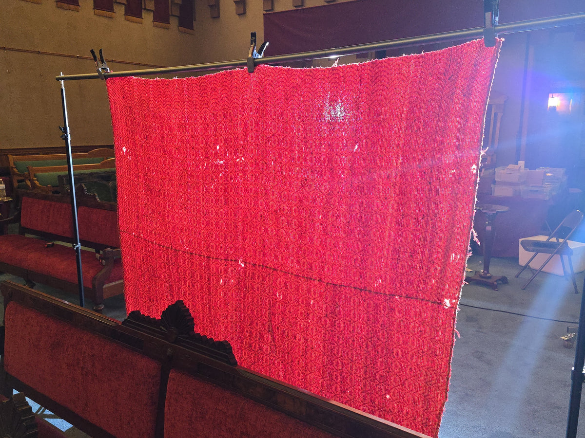 Vintage Red and White Woven Wool Coverlet