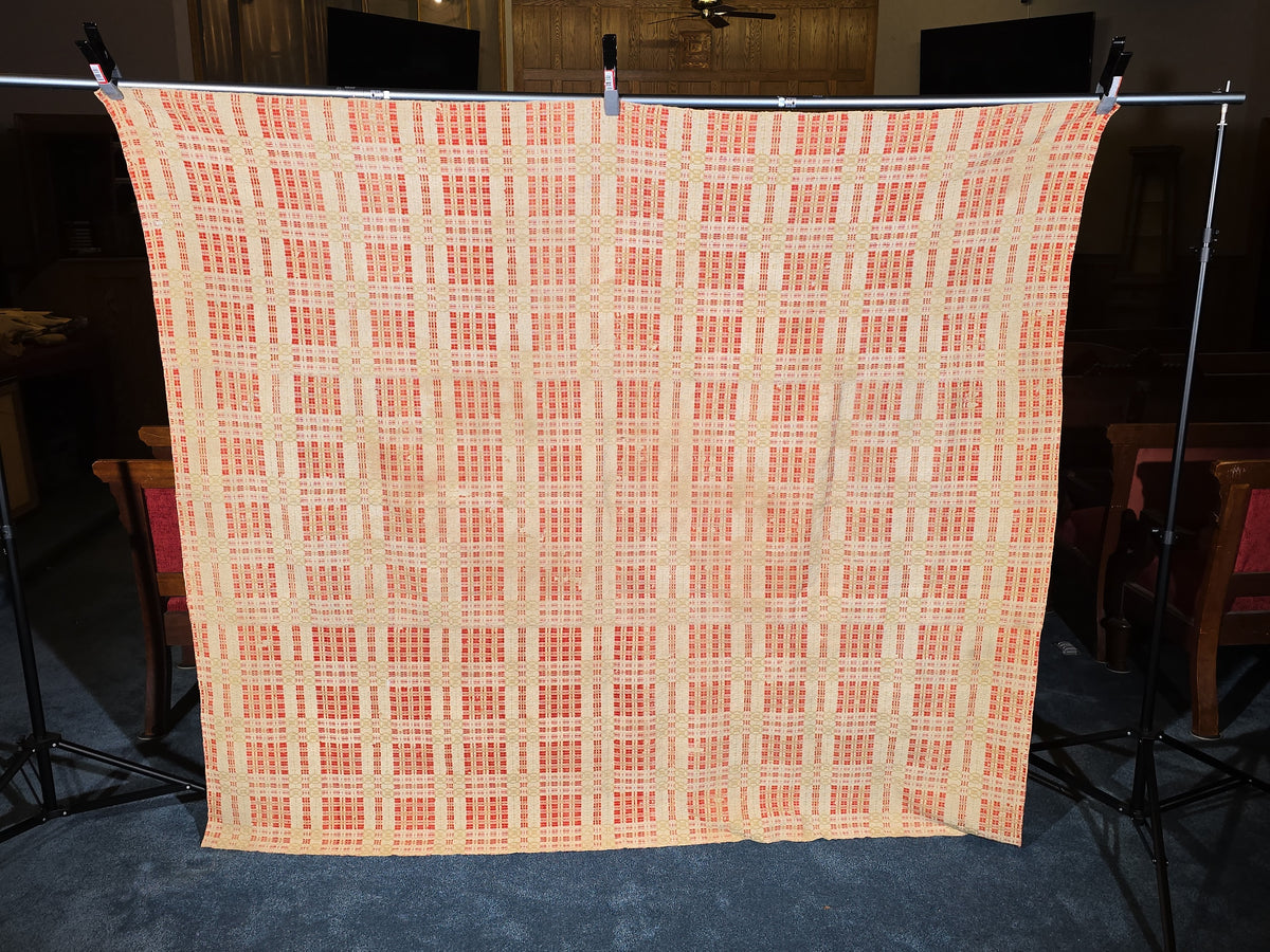 Vintage Red and Cream Woven Wool Coverlet