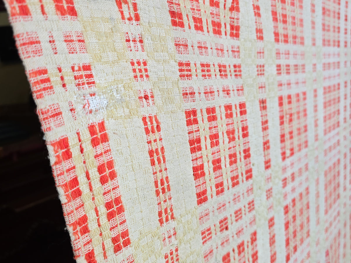 Vintage Red and Cream Woven Wool Coverlet