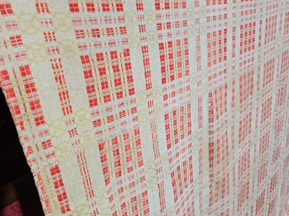 Vintage Red and Cream Woven Wool Coverlet