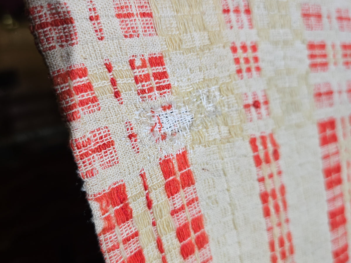 Vintage Red and Cream Woven Wool Coverlet