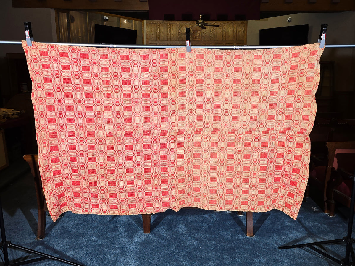 Vintage Red and Cream Woven Wool Coverlet