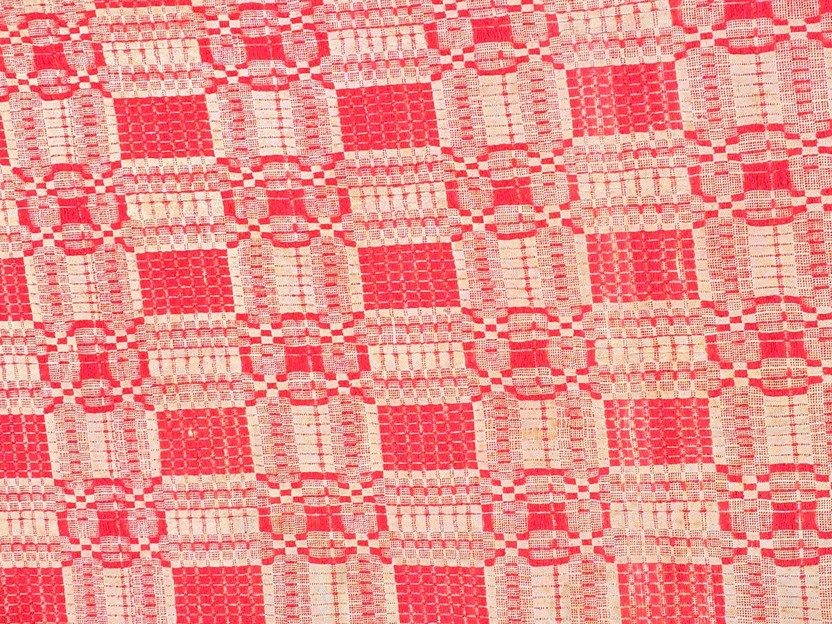 Vintage Red and Cream Woven Wool Coverlet