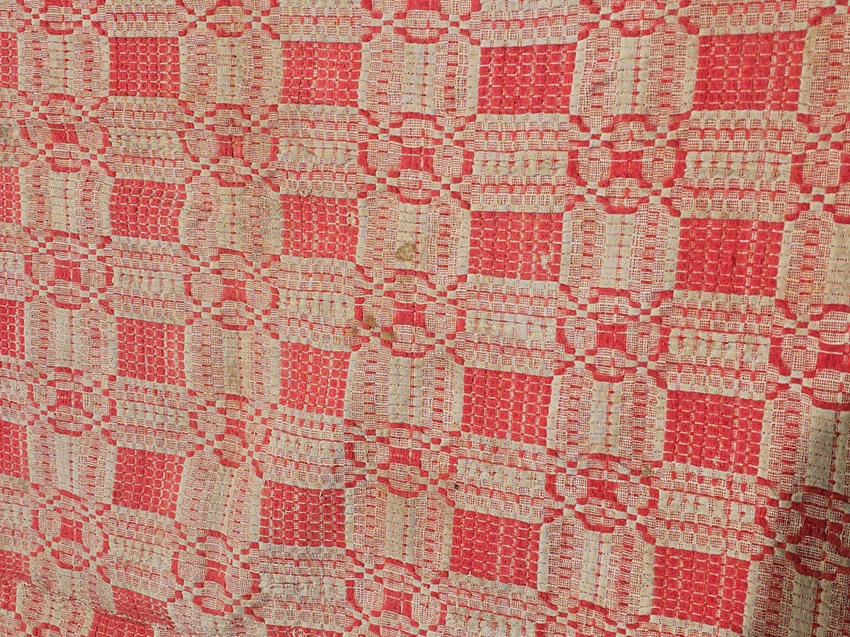 Vintage Red and Cream Woven Wool Coverlet
