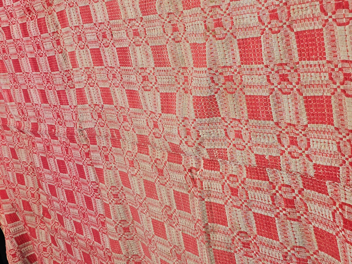 Vintage Red and Cream Woven Wool Coverlet
